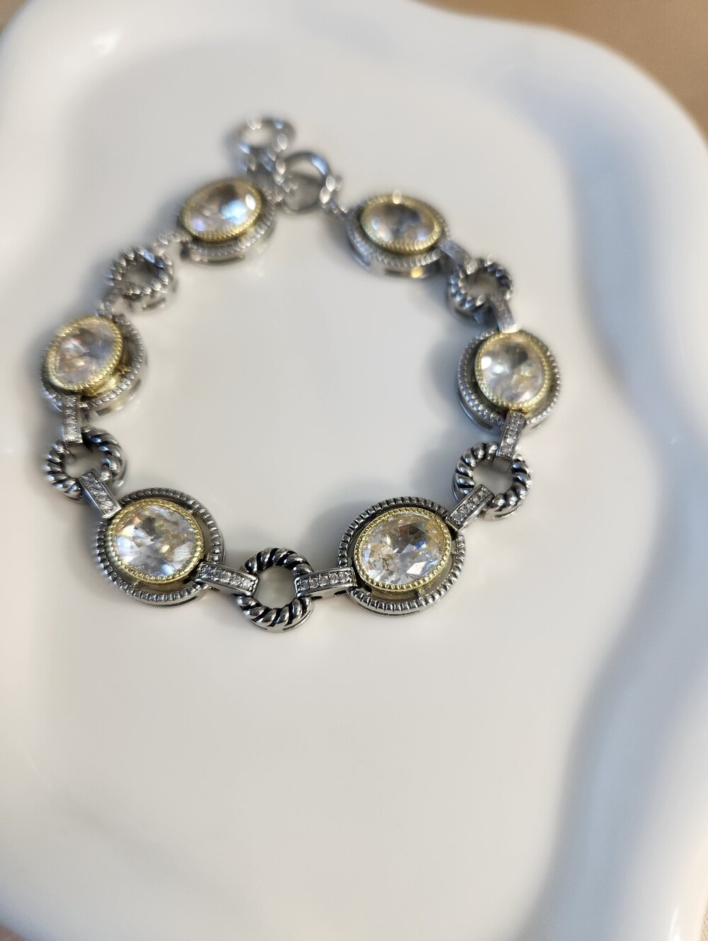 Two Tone Zc And Round Link Toggle Bracelet